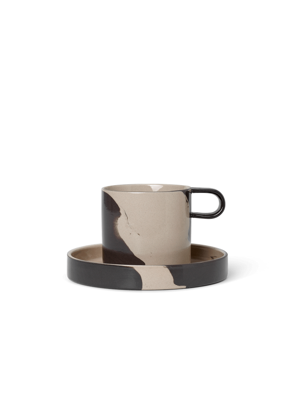 Inlay Cup with Saucer - Sand/Brown